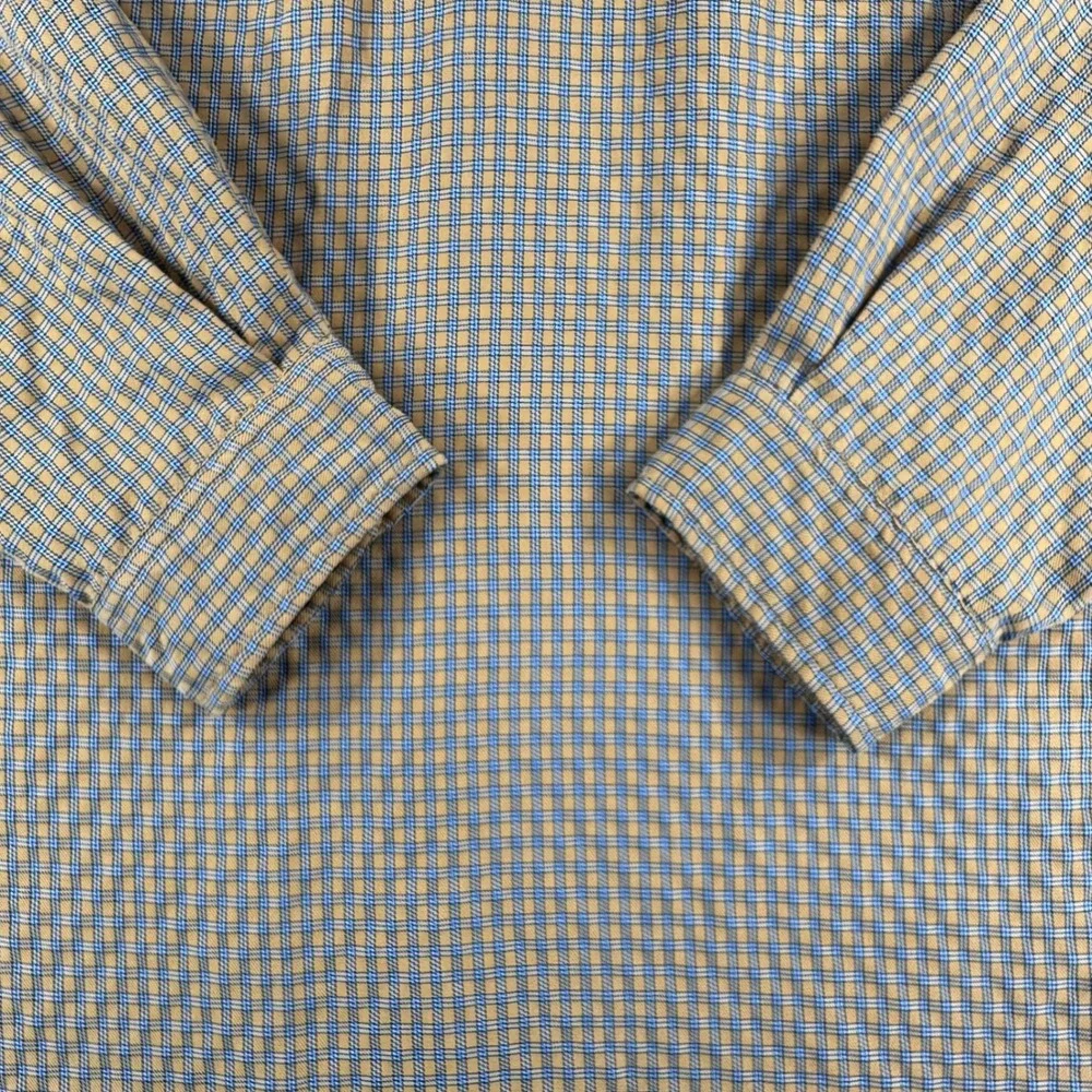 The North Face Button Down Mens L Large Yellow Plaid Hiking Long Sleeve Shirt